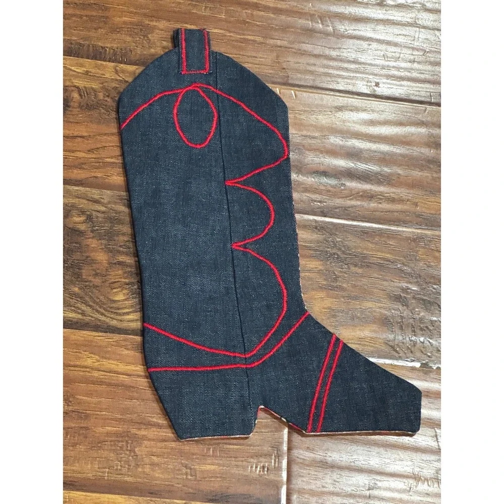 Unbranded Boot Stocking Unisex OS Red Plaid Denim Excellent Western Reversible